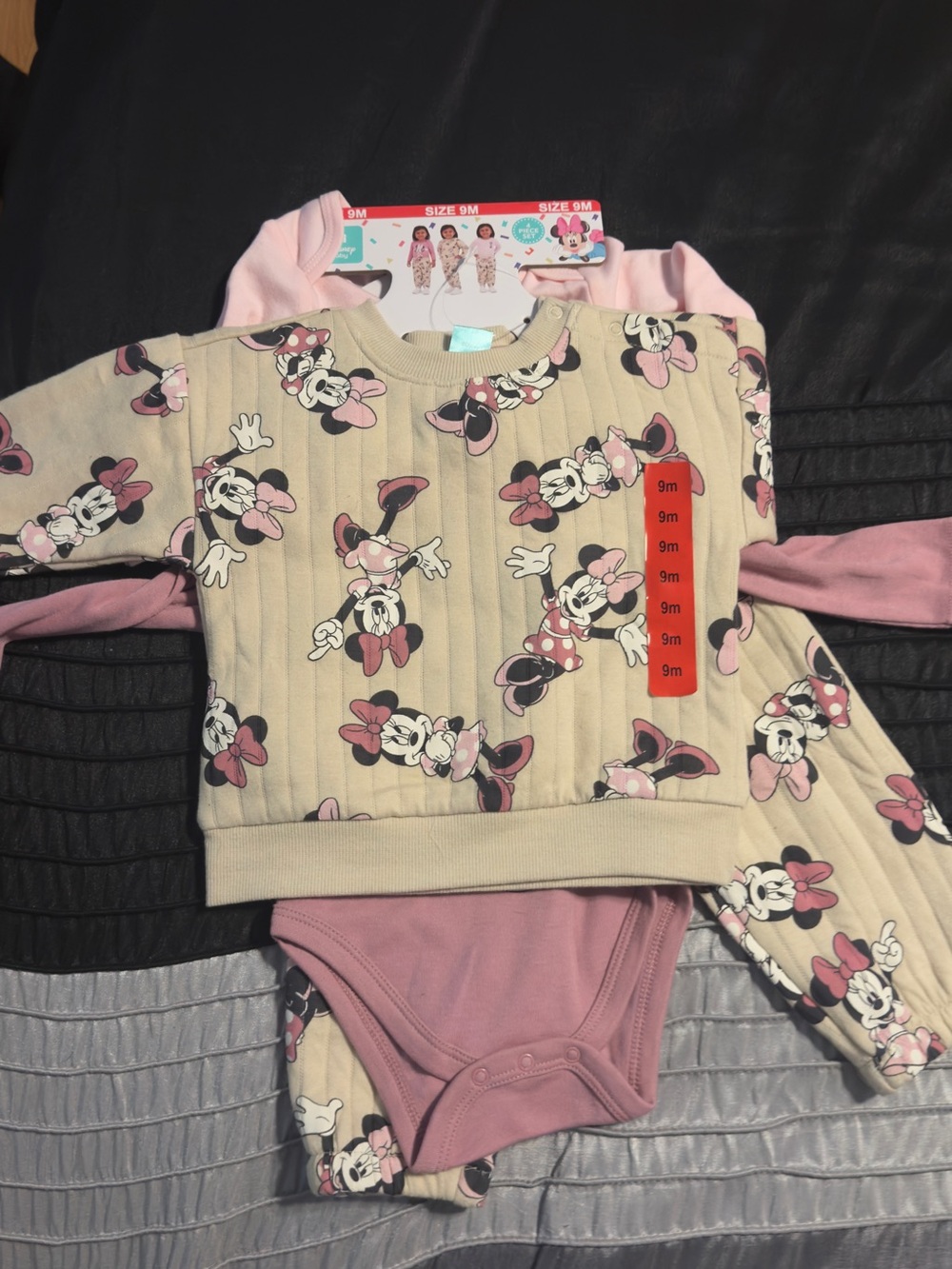 Baby Girls Minnie Mouse Pink and Cream One-Piece Set - Size 9M